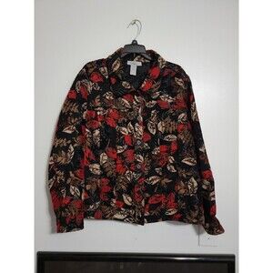 Analogy Plus Reversible Floral Denim Jacket Women’s 1X Black Multicolor Artwear